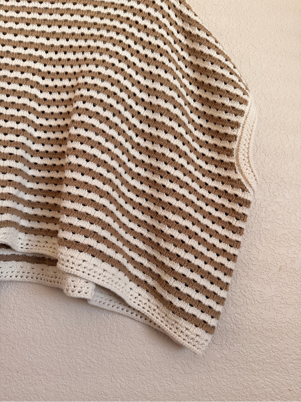 World Market Women’s Striped Crochet Sweater Poncho - Cream & Tan - Picture 3 of 6
